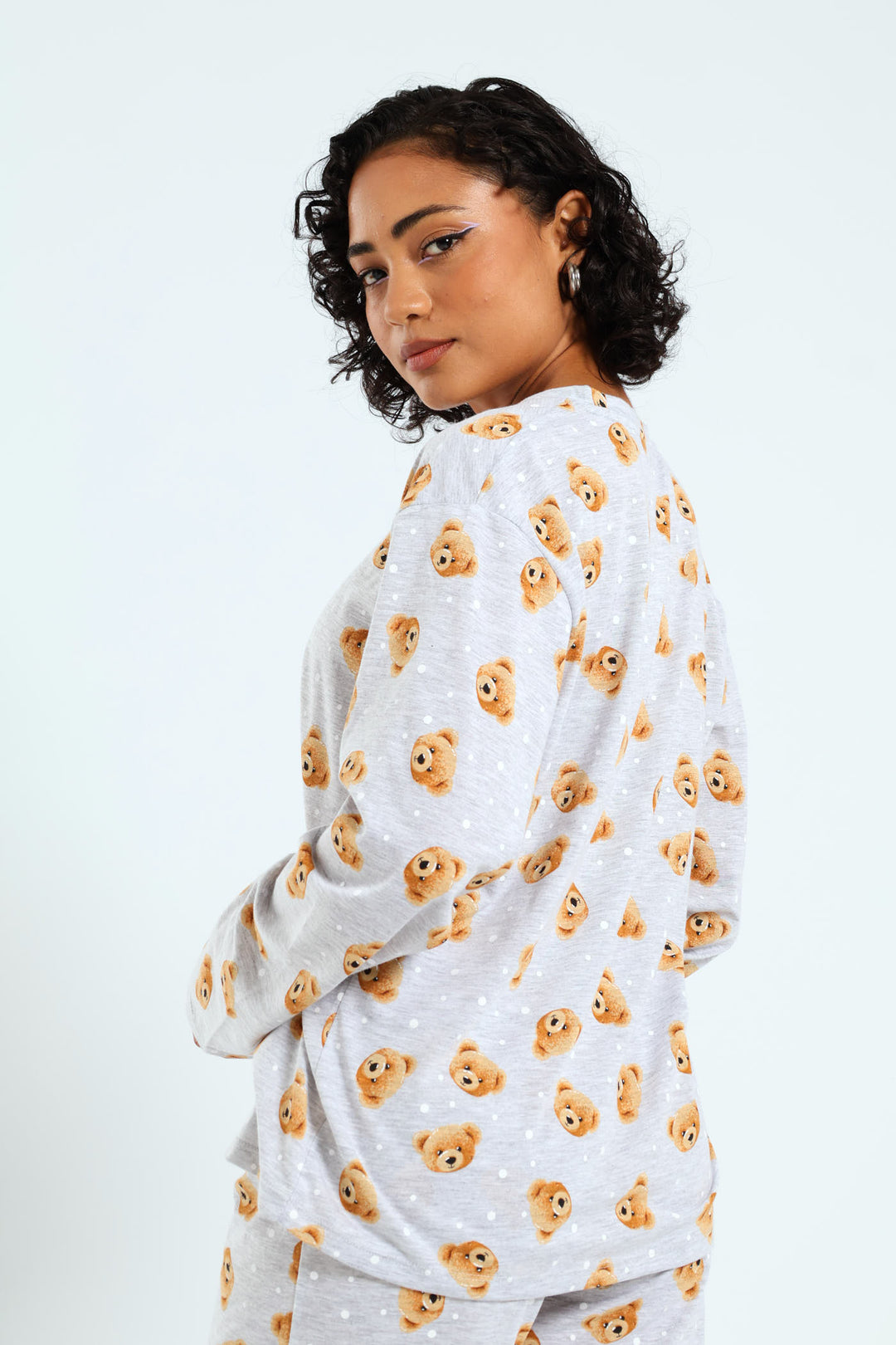 Long Sleeve Knit Teddy Tee - Grey Melange