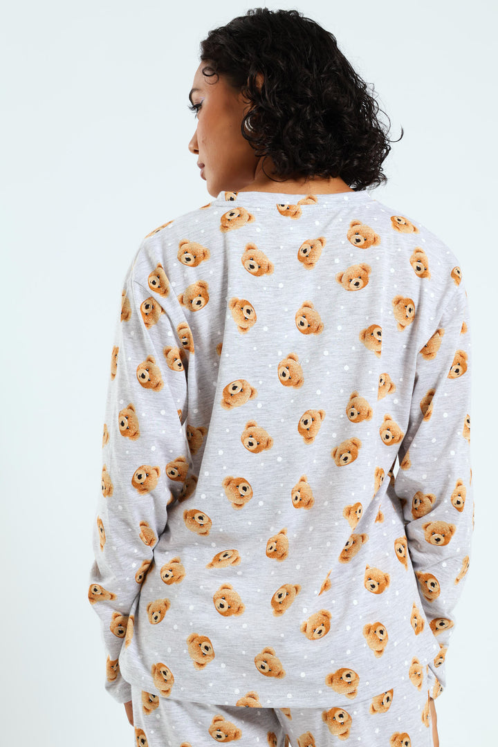 Long Sleeve Knit Teddy Tee - Grey Melange