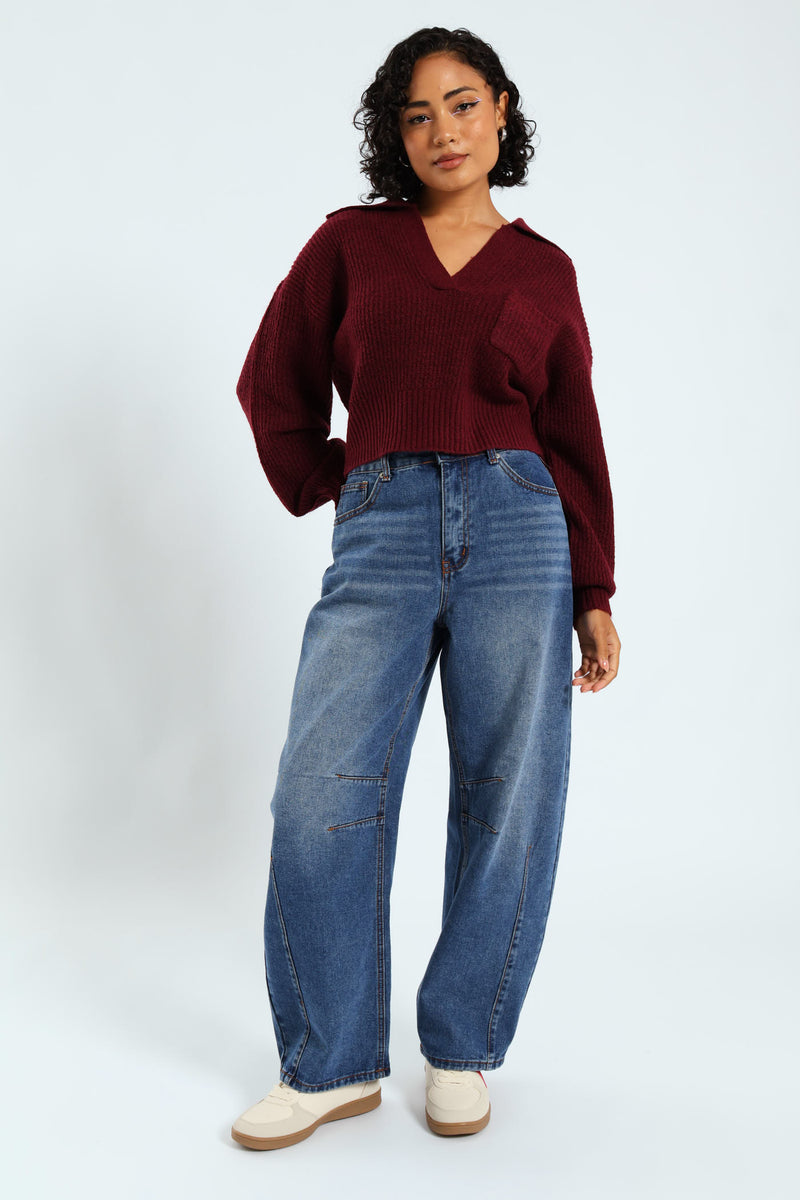 Pocket Collar Knitwear - Burgundy