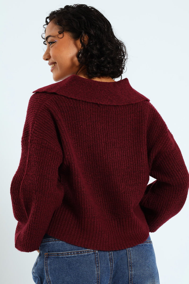 Pocket Collar Knitwear - Burgundy