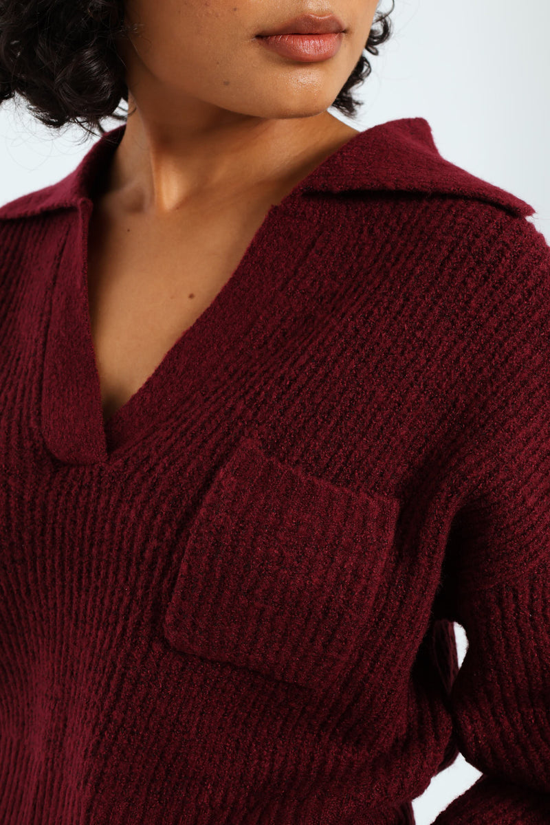 Pocket Collar Knitwear - Burgundy