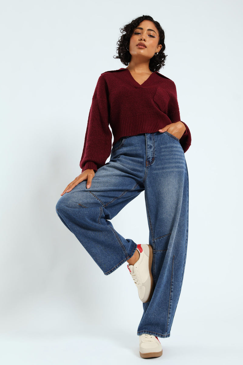 Forward Seam Barrel Jean - Dark Blue