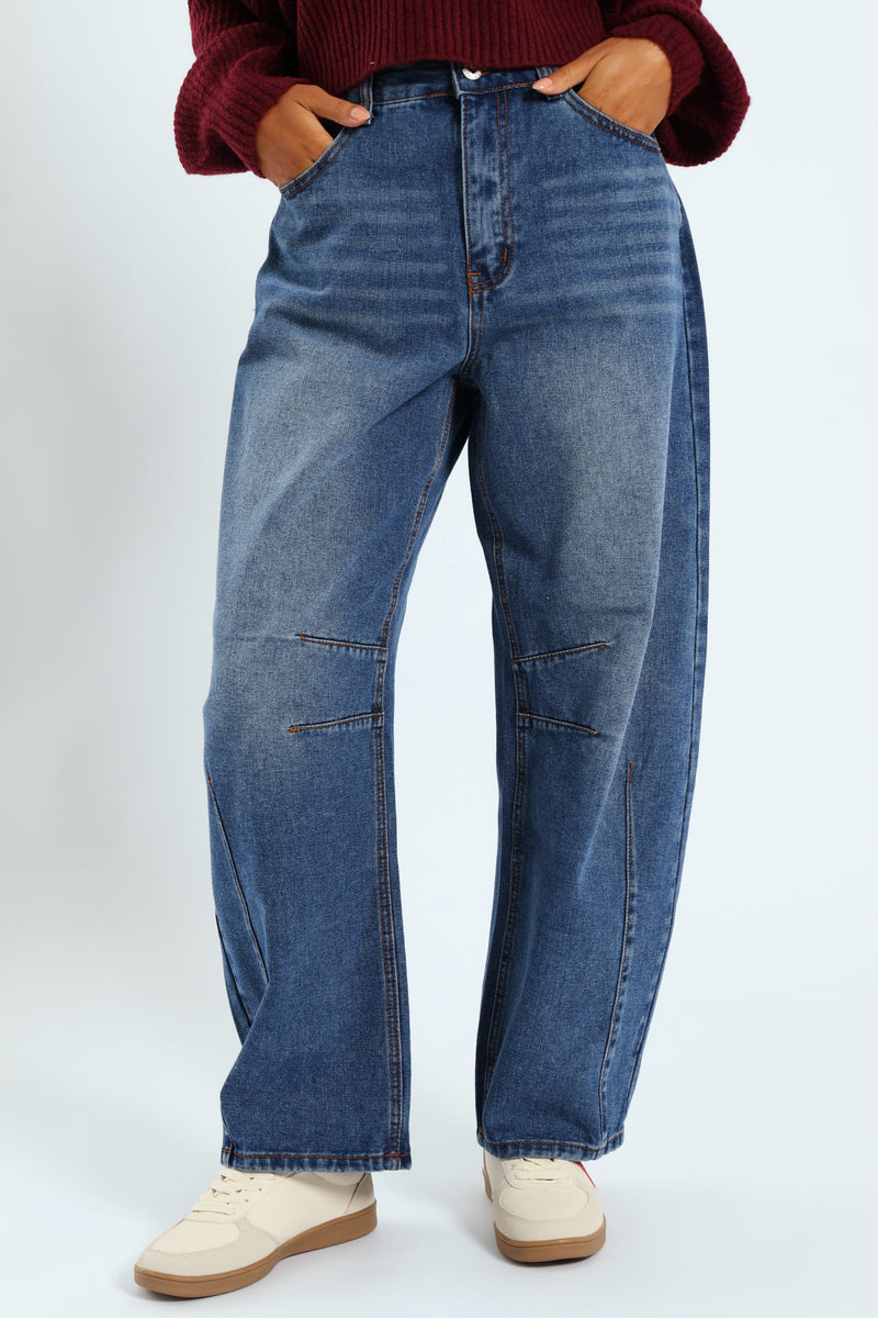 Forward Seam Barrel Jean - Dark Blue
