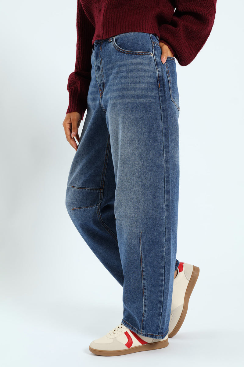 Forward Seam Barrel Jean - Dark Blue