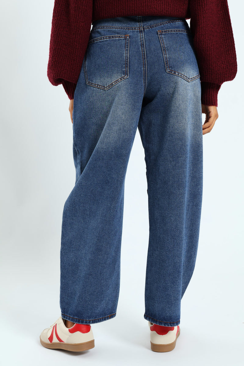 Forward Seam Barrel Jean - Dark Blue