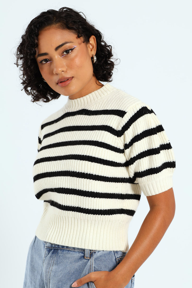 Stripe Knit Tee - Cream