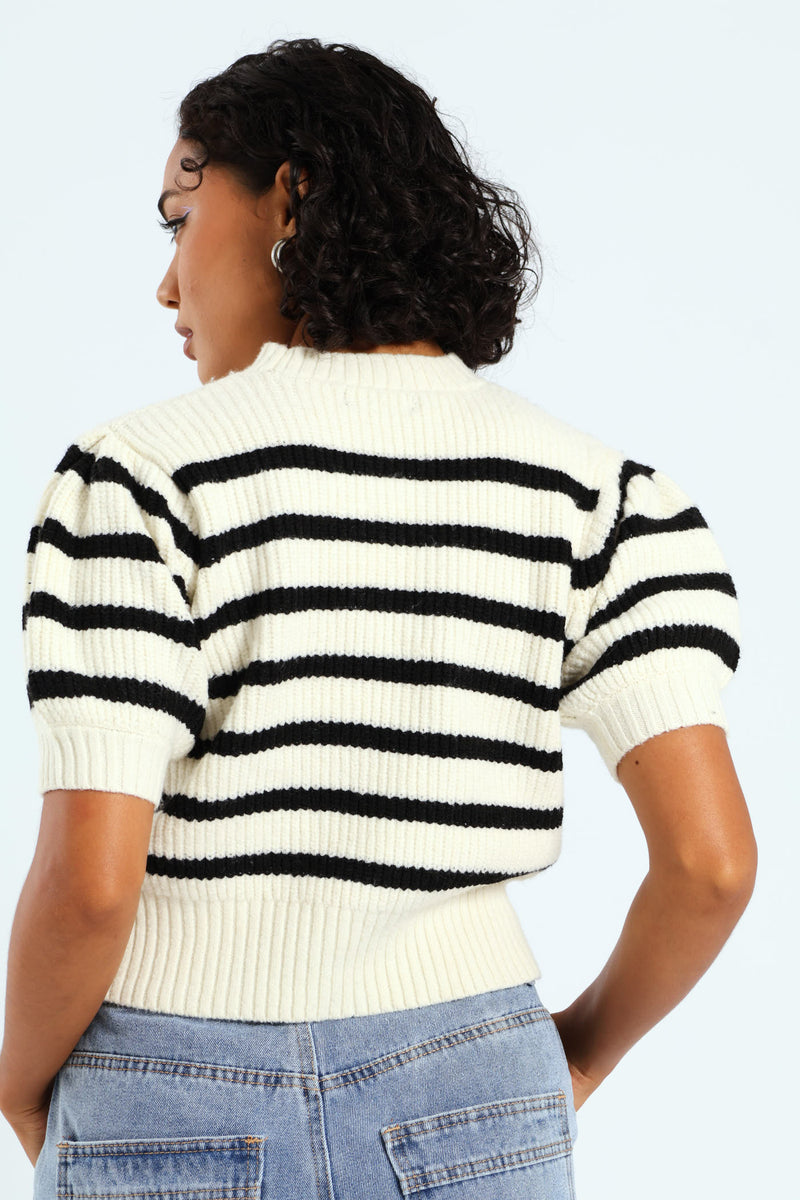Stripe Knit Tee - Cream