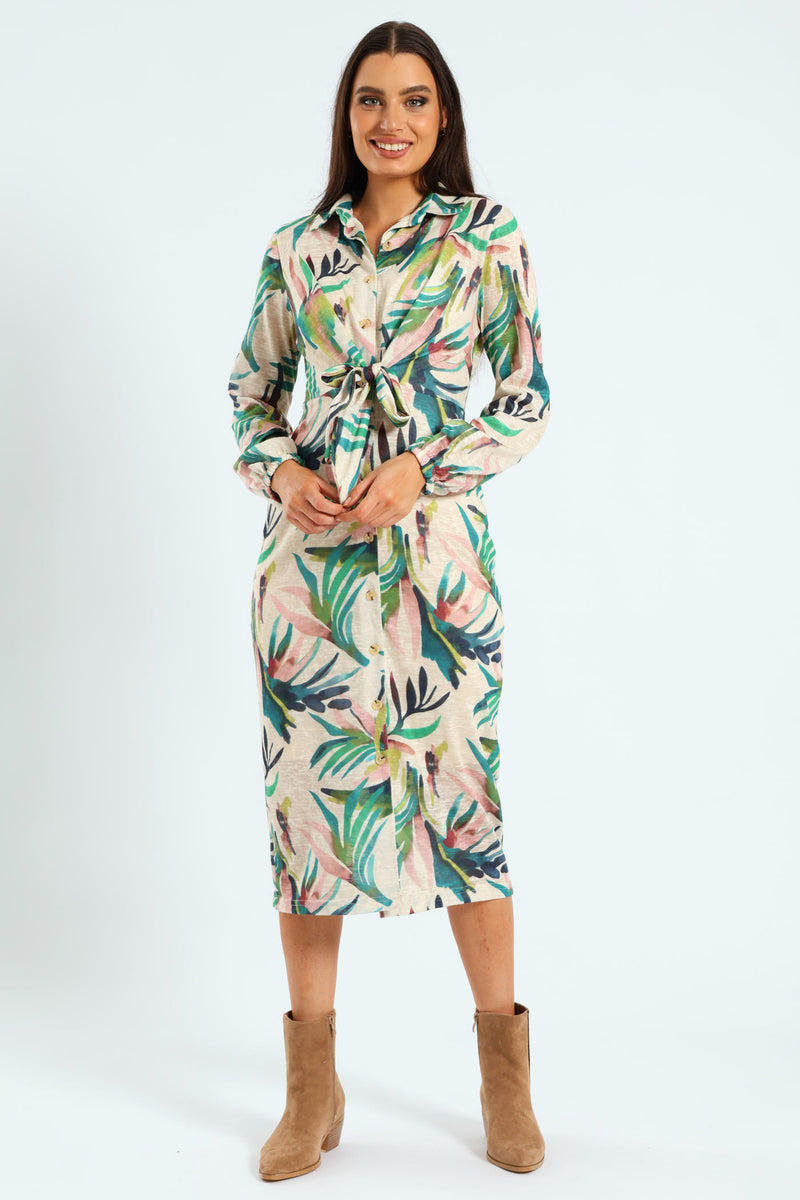 Tie Front Cut & Sew Midaxi Shirt Dress