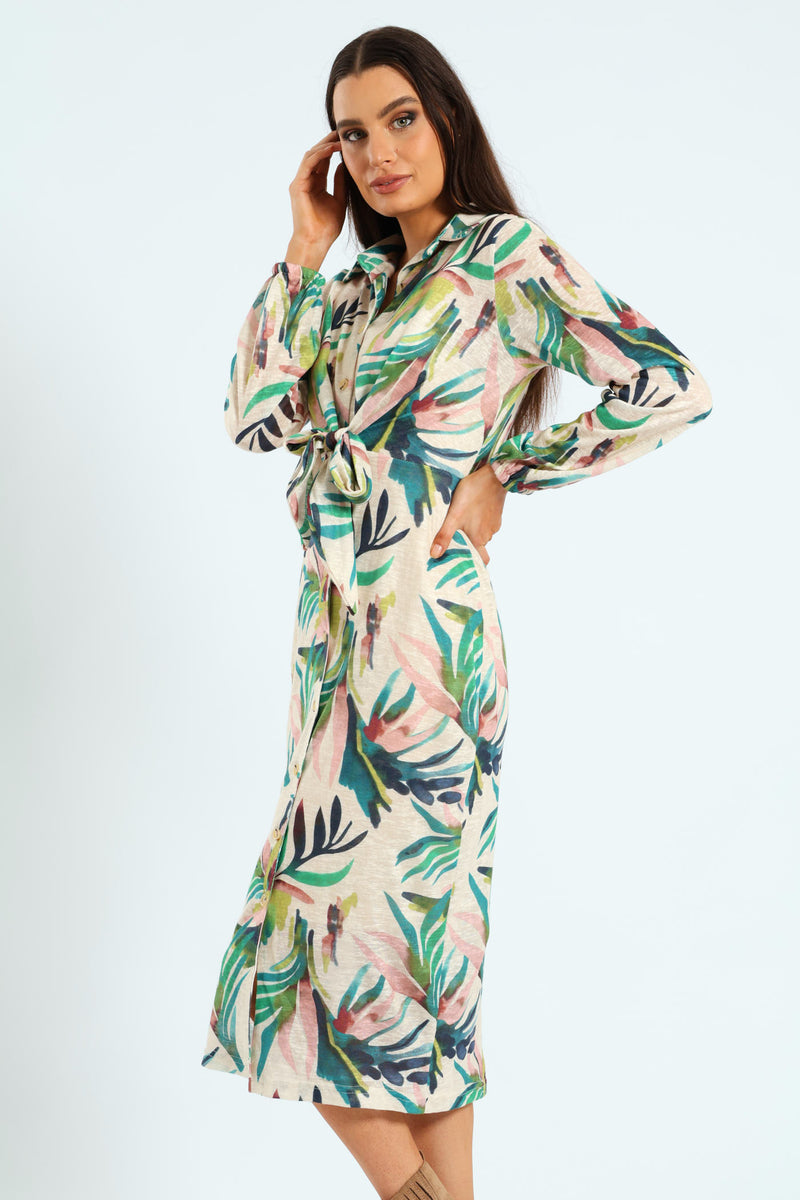 Tie Front Cut & Sew Midaxi Shirt Dress