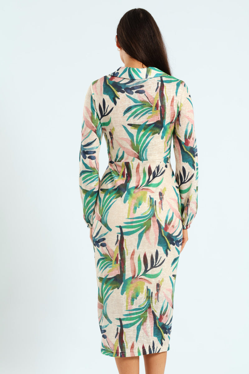 Tie Front Cut & Sew Midaxi Shirt Dress
