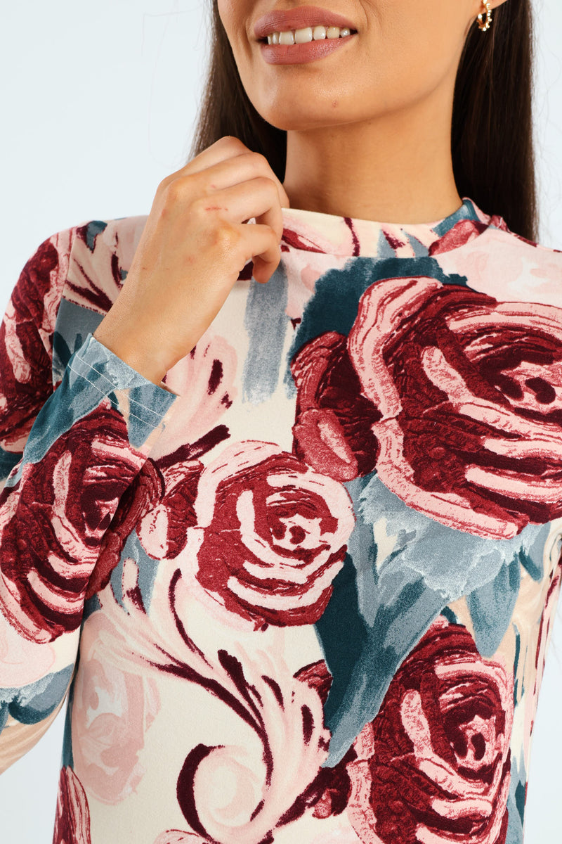 Printed A-Line Midaxi Dress - Grape/White