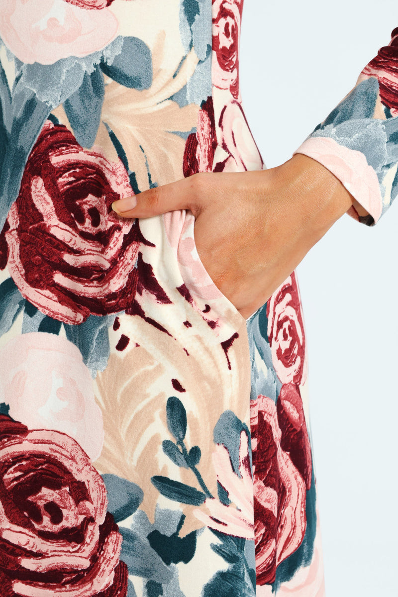 Printed A-Line Midaxi Dress - Grape/White