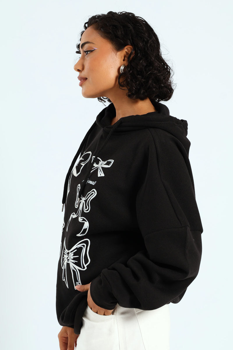 Oversized Bow Hoodie - Black