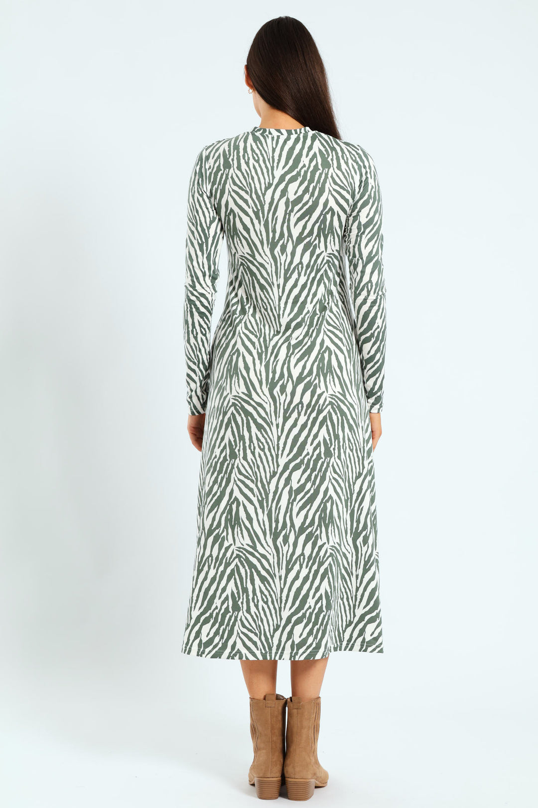 Printed A-Line Midaxi Dress - Fatigue/Cream