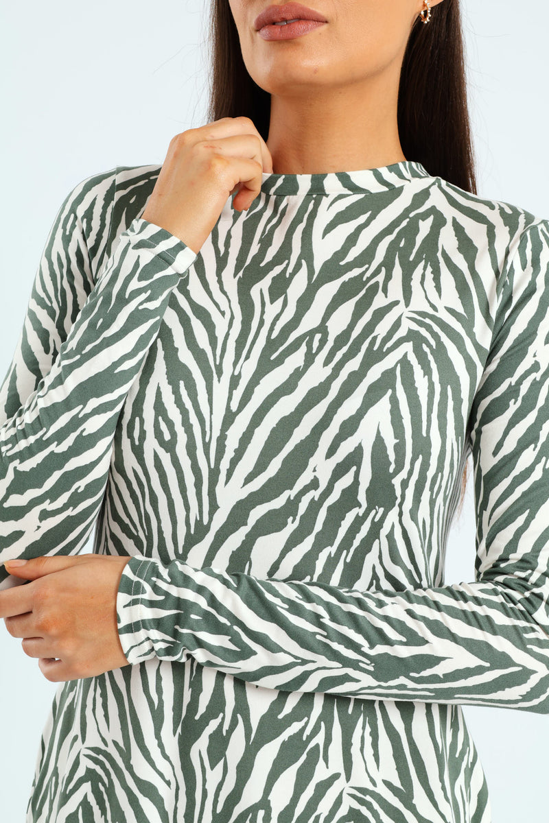 Printed A-Line Midaxi Dress - Fatigue/Cream
