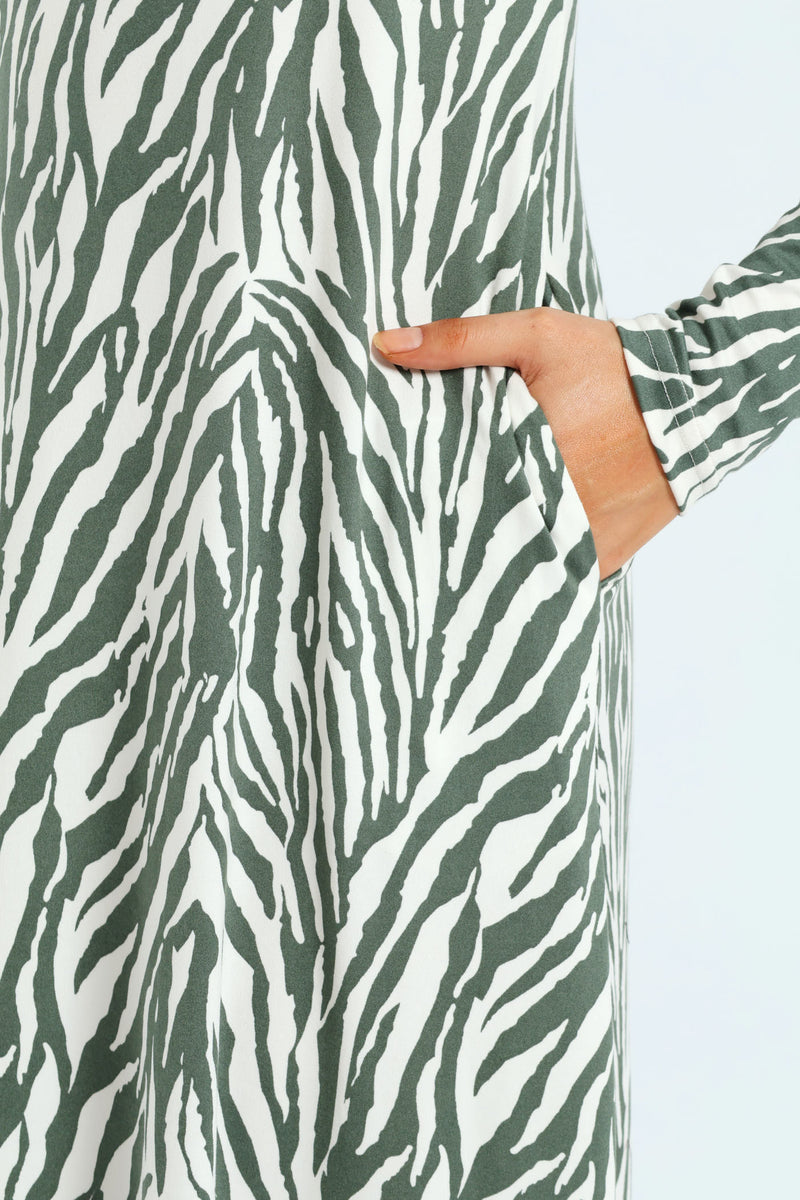 Printed A-Line Midaxi Dress - Fatigue/Cream