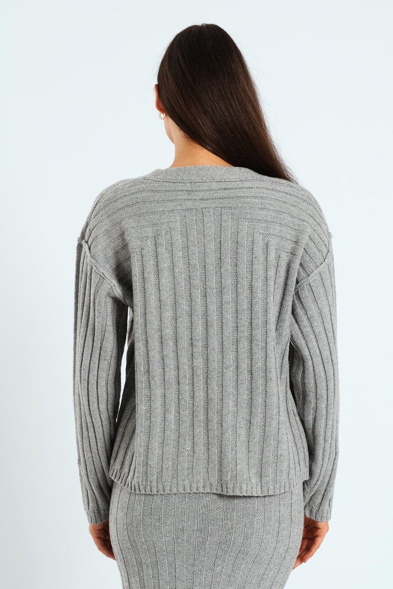 Oversized Cardigan - Grey Melange