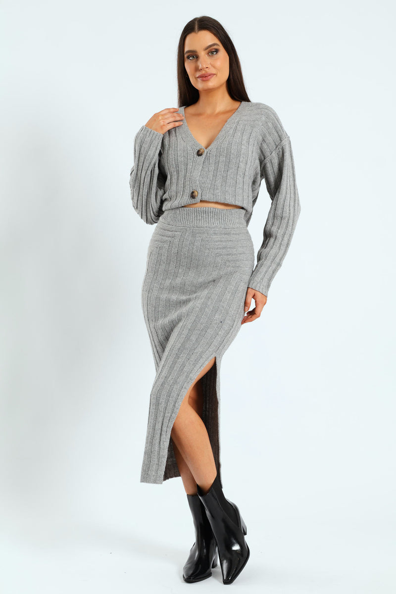 Pull On Tube Maxi Skirt - Grey Melange