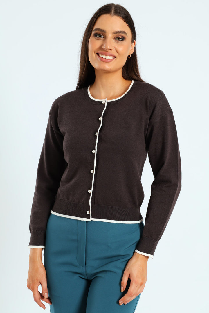 Pearl Detail Cardigan - Charcoal