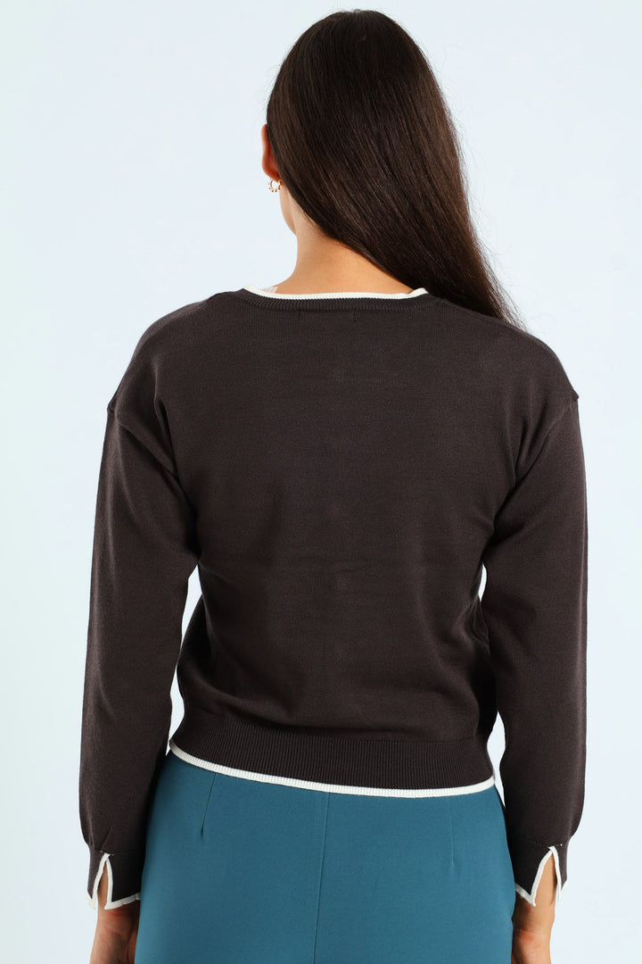 Pearl Detail Cardigan - Charcoal