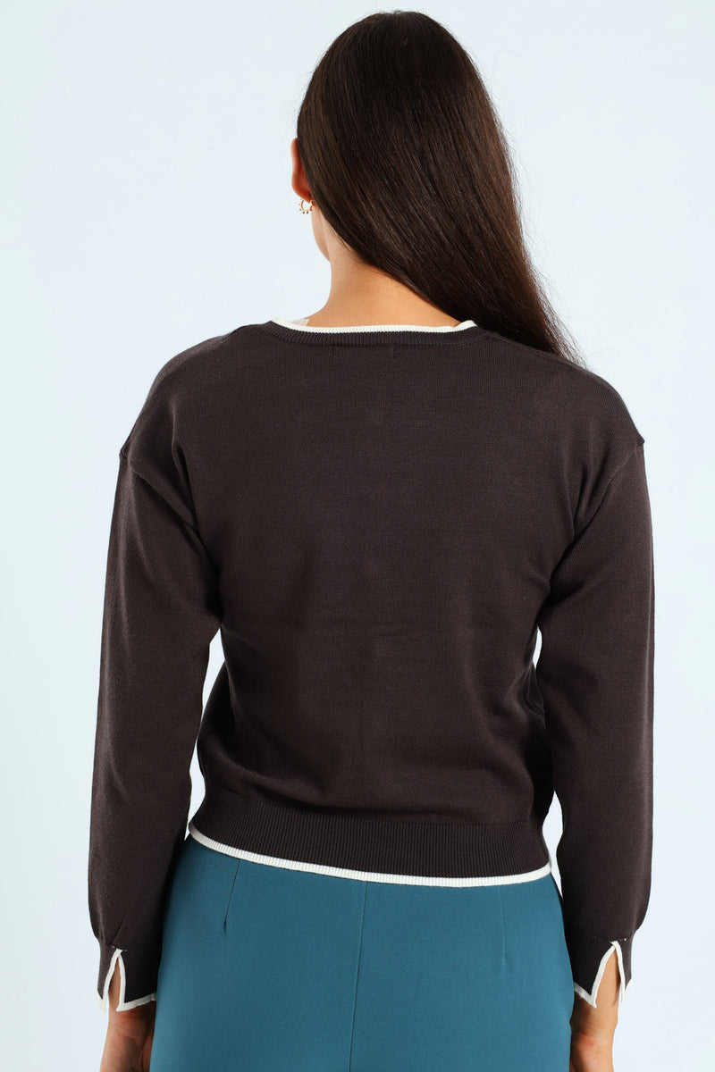 Pearl Detail Cardigan - Charcoal