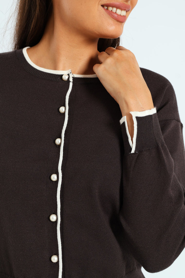 Pearl Detail Cardigan - Charcoal