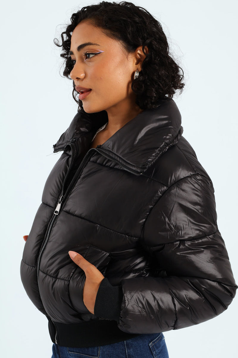 Roll With It Puffer Jacket With Fur Collar - Black