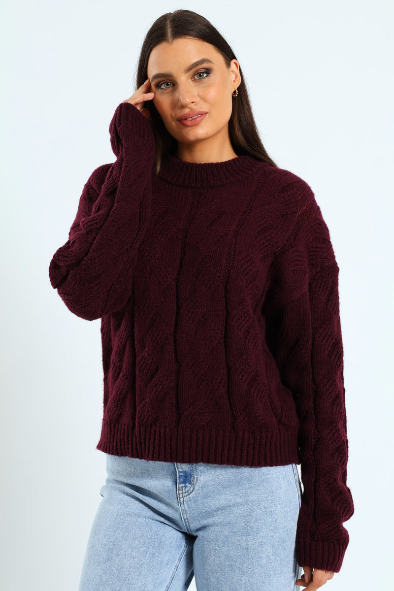 Cable Pullover - Plum Noir