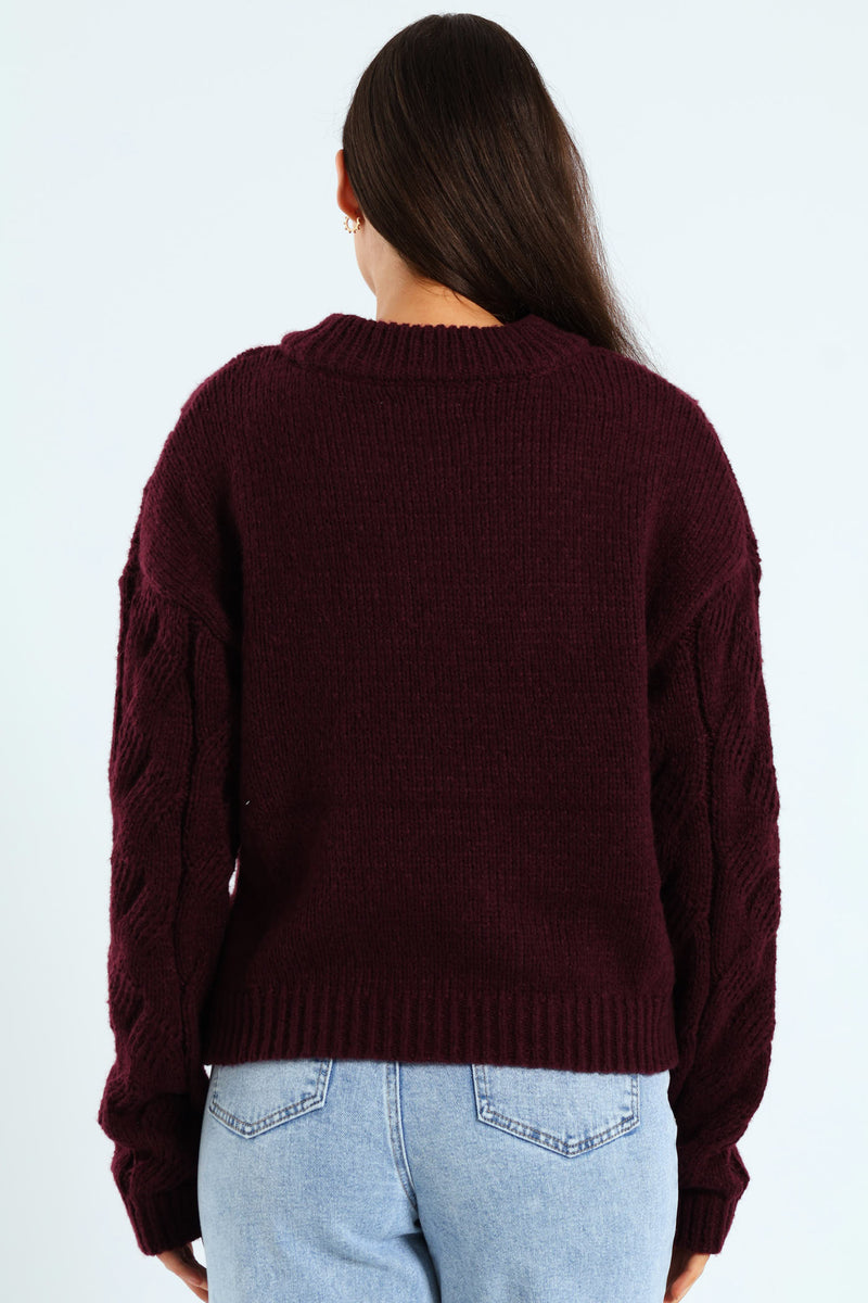 Cable Pullover - Plum Noir