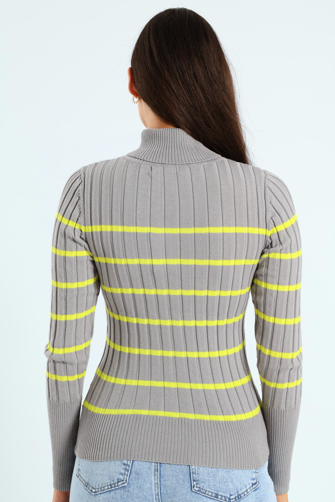 Ribbed Striped Poloneck - Grey/Lime