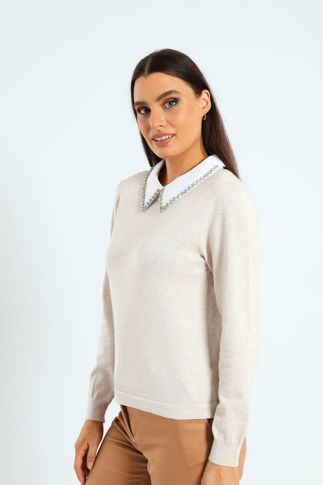 Diamante Preppy Pullover - Oatmeal
