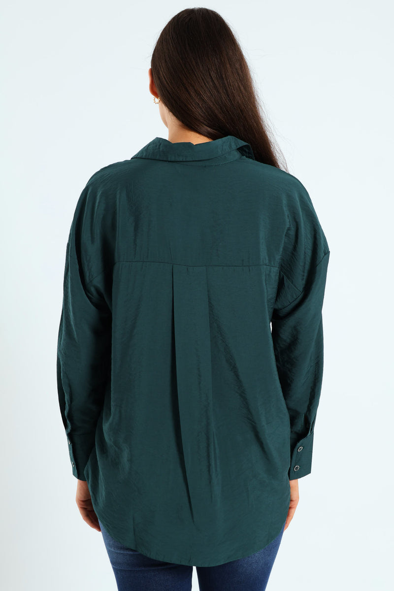 Long Sleeve Peach Finish Relaxed Shirt - Forest Green