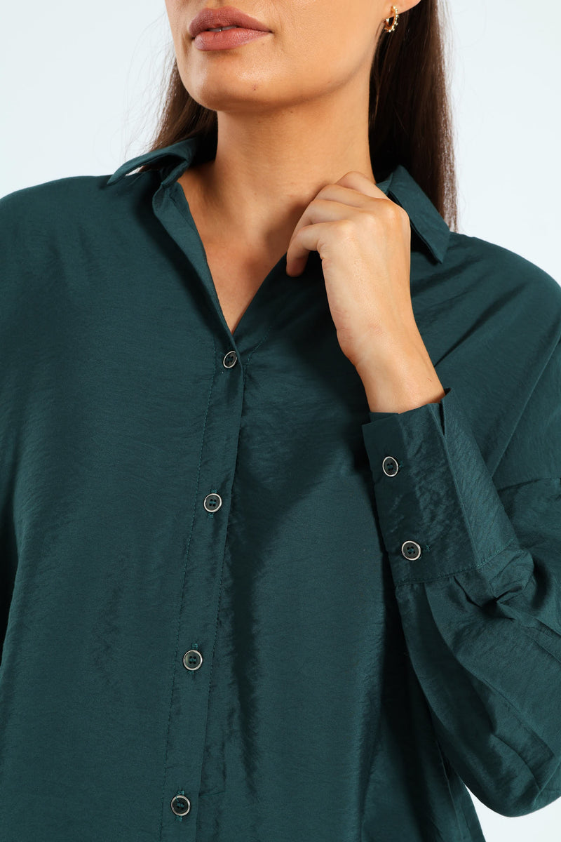 Long Sleeve Peach Finish Relaxed Shirt - Forest Green
