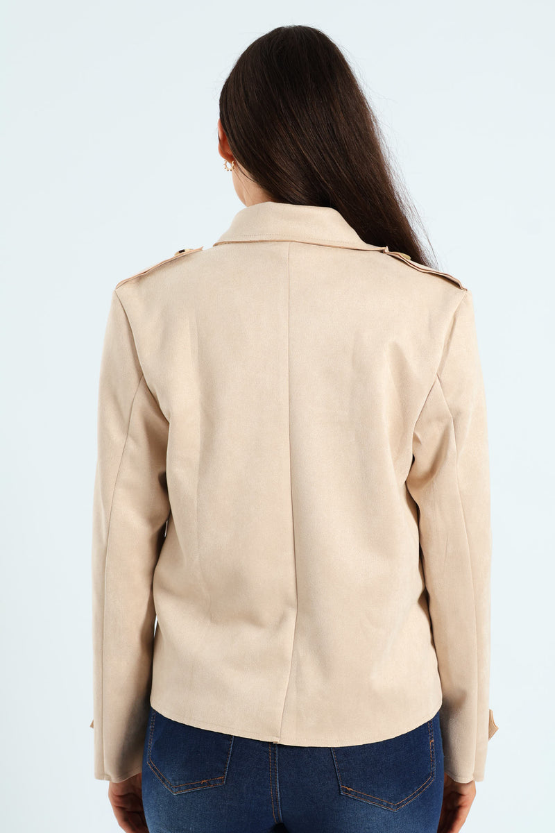 Suede Cropped Trench Jacket - Light Stone