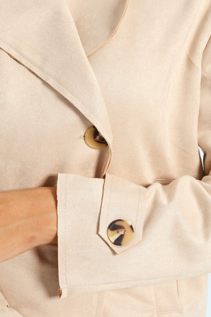 Suede Cropped Trench Jacket - Light Stone
