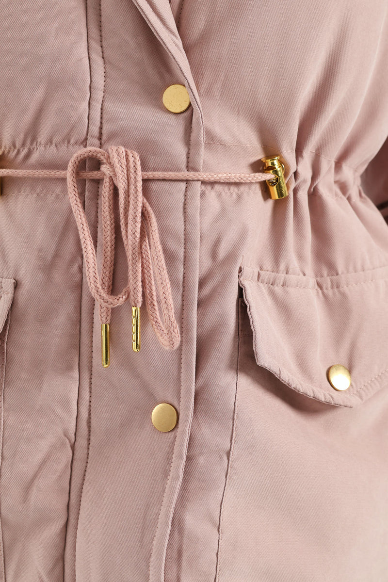 Utility Pocket Fur Trim Parka With Detachable Hood - Mauve