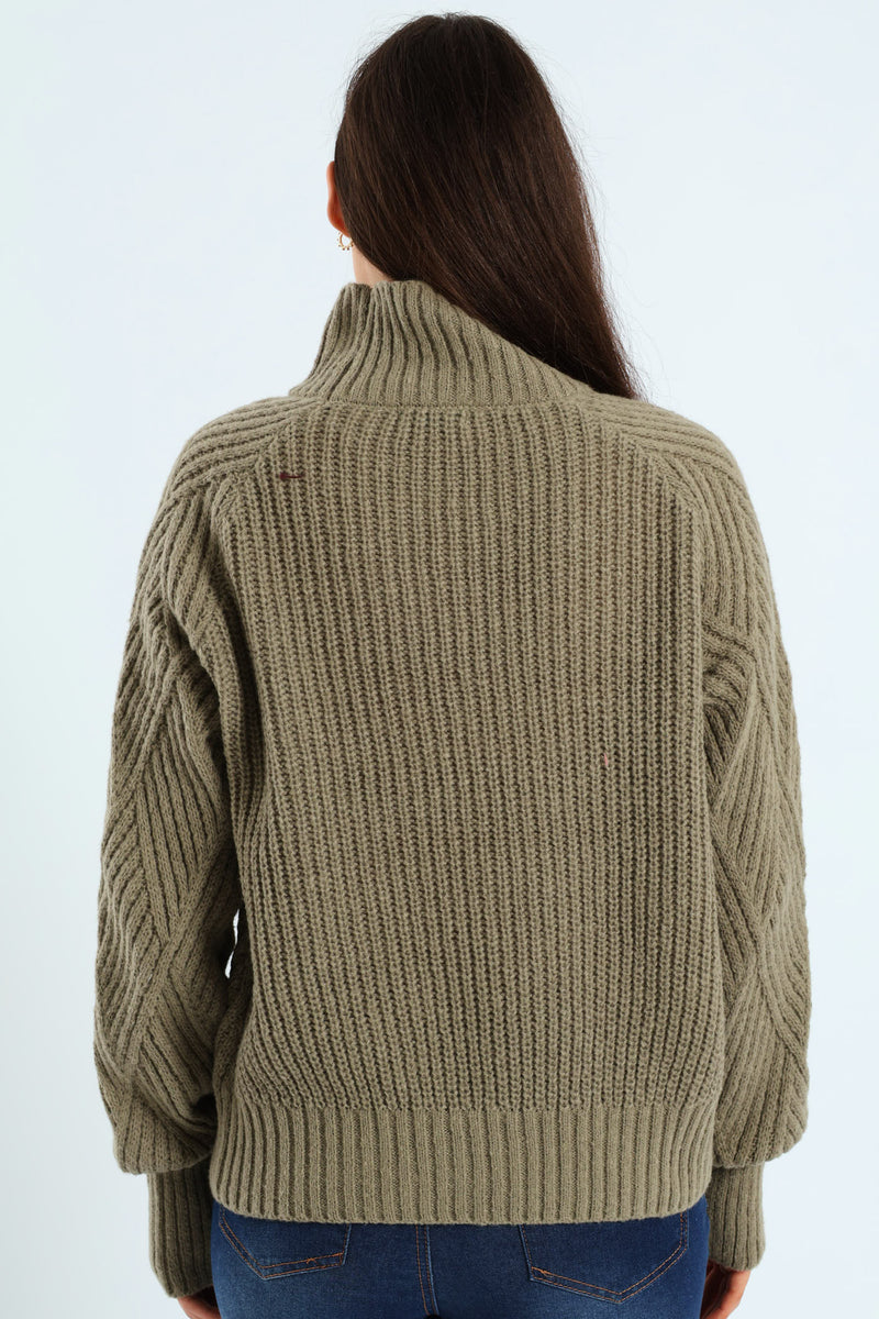 Heavy Yarn Knitwear Diamond Turtleneck - Light Fatigue