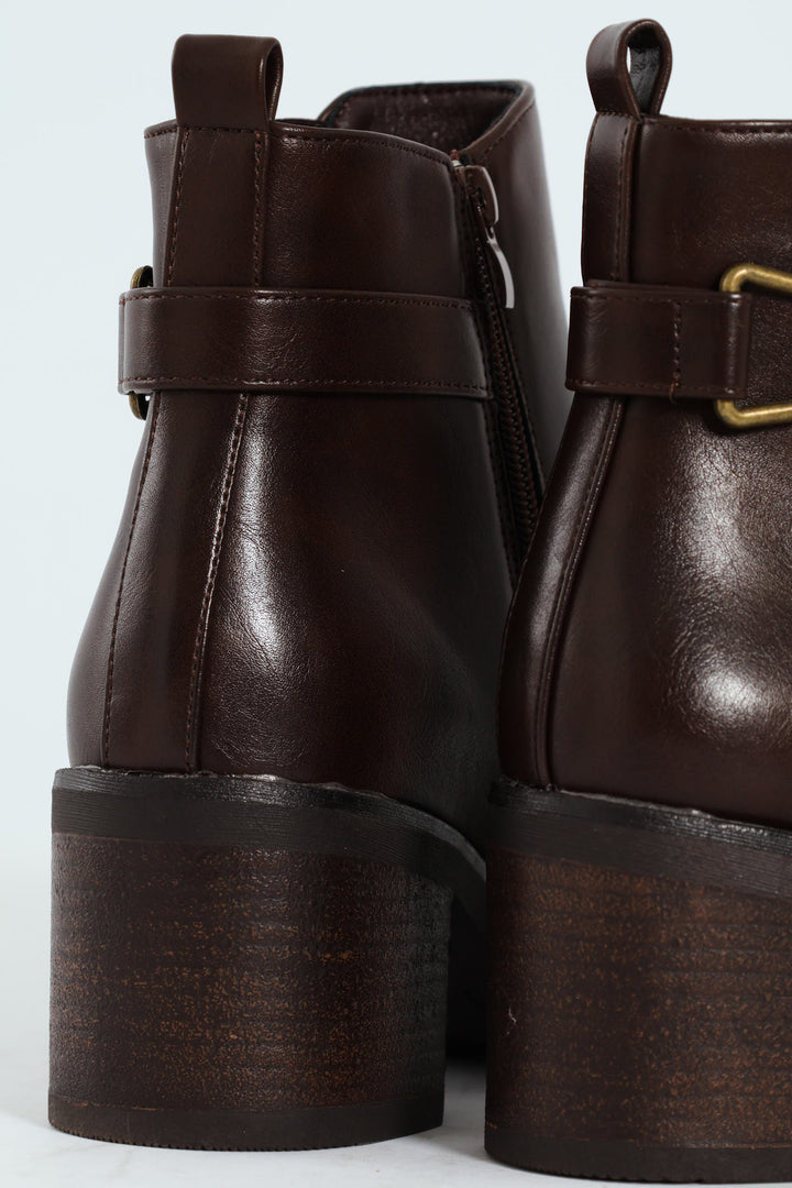 Smart Ankle Boot With Ankle Buckle - Brown
