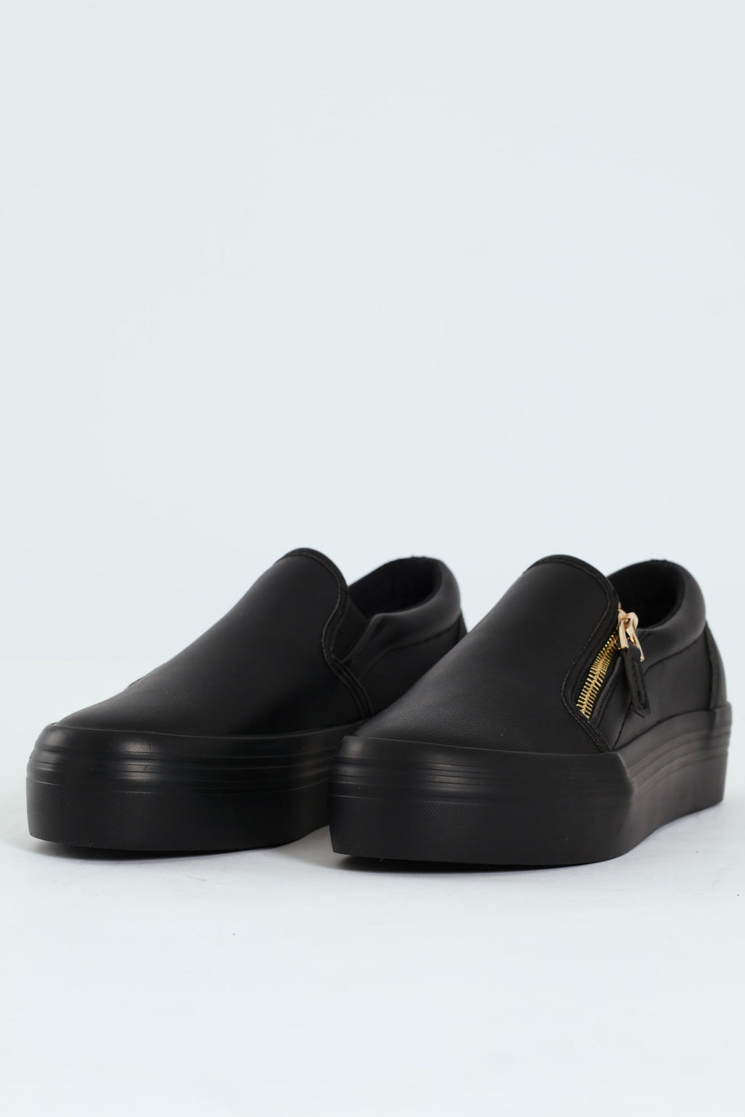 Platform Mono Slip On Sneaker With Side Zip - Black