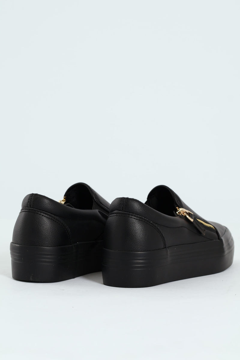 Platform Mono Slip On Sneaker With Side Zip - Black