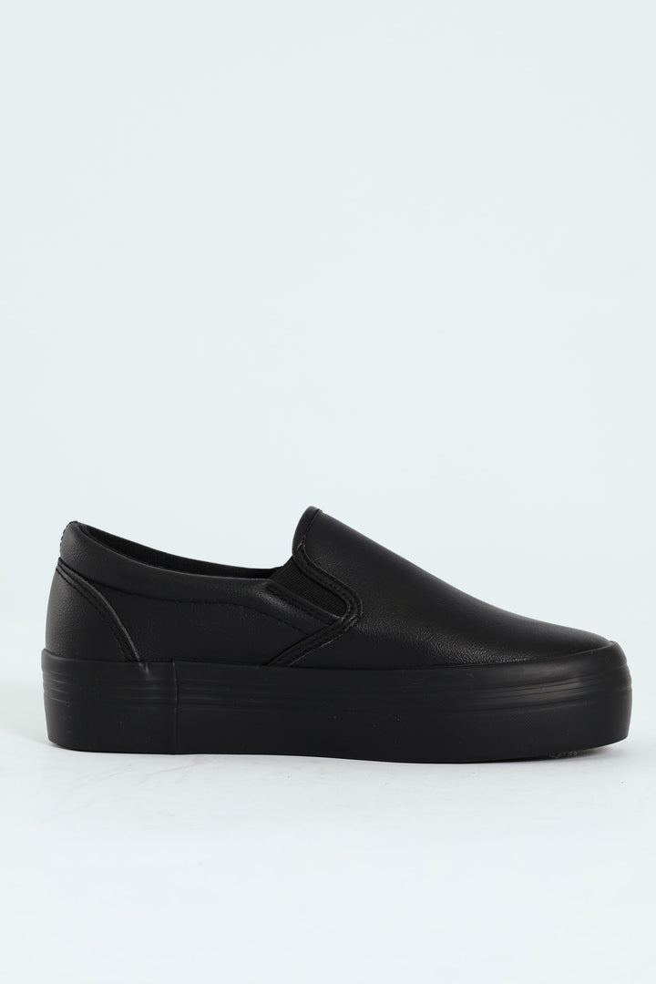 Platform Mono Slip On Sneaker With Side Zip - Black