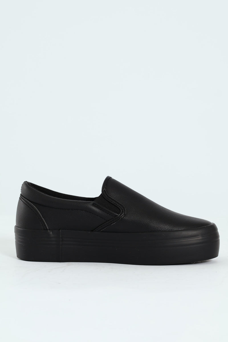 Platform Mono Slip On Sneaker With Side Zip - Black