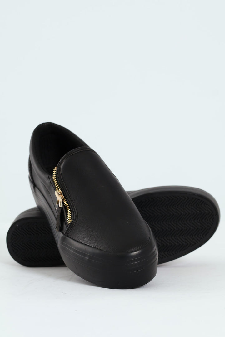 Platform Mono Slip On Sneaker With Side Zip - Black