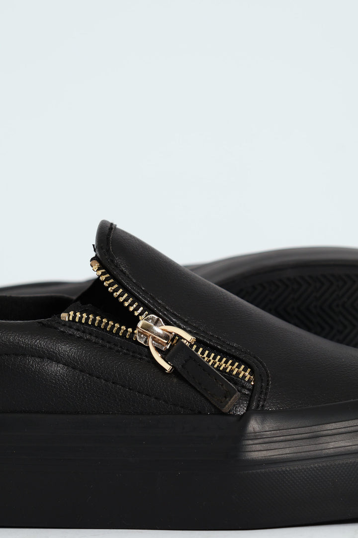 Platform Mono Slip On Sneaker With Side Zip - Black