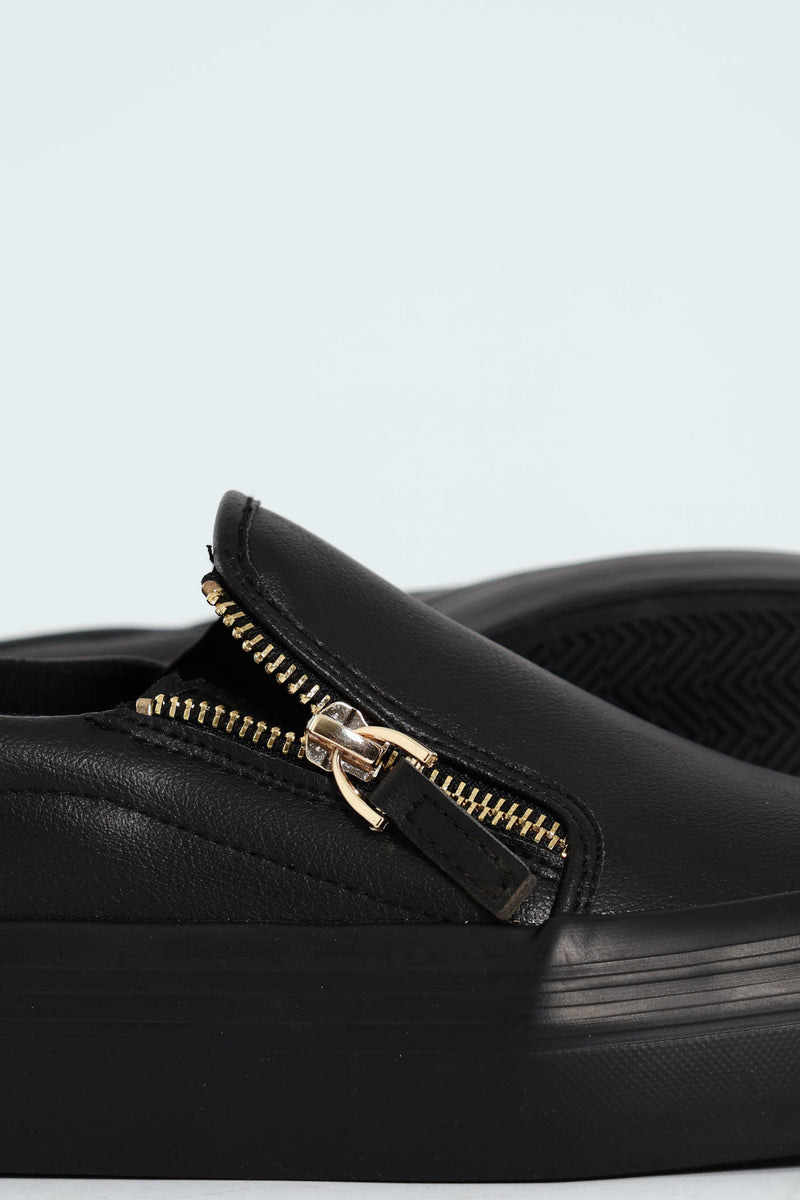 Platform Mono Slip On Sneaker With Side Zip - Black