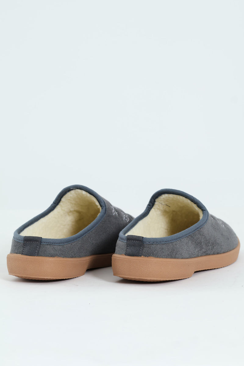 Fully Closed Embroidered Slipper - Dark Grey
