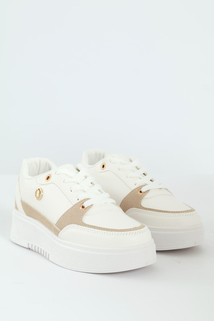 Trim Platform Lace Up Sneaker - White
