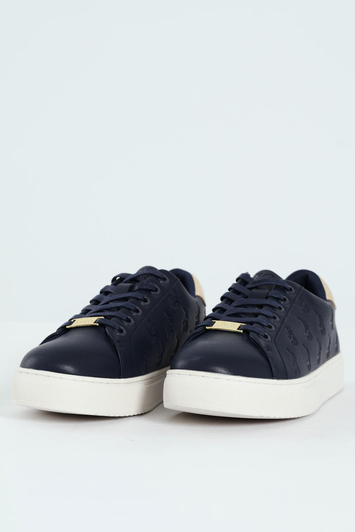 Debossed Monogram Lace Up Sneaker - Navy
