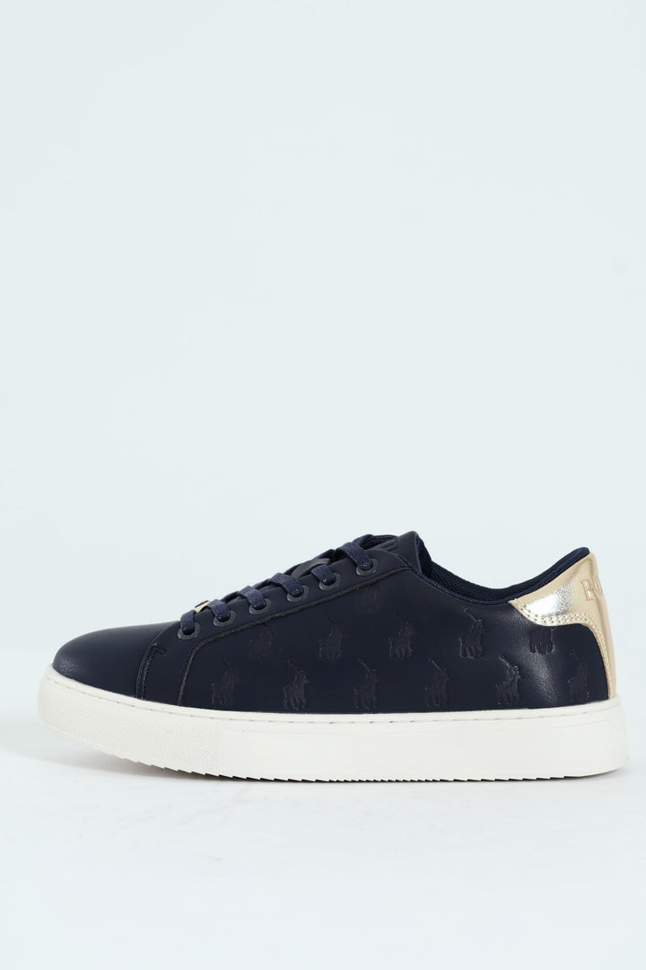 Debossed Monogram Lace Up Sneaker - Navy