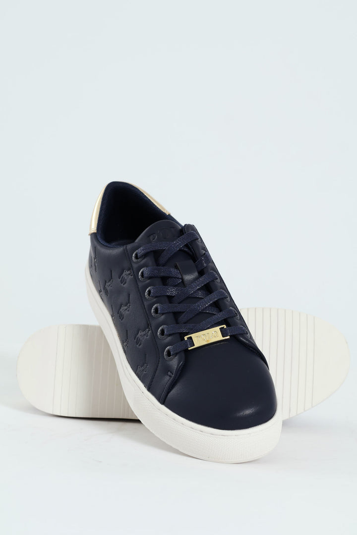 Debossed Monogram Lace Up Sneaker - Navy
